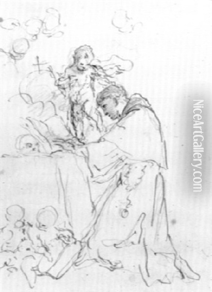 Saint Anthony Of Padua With The Christ Child Oil Painting - Martin Johann (Kremser Schmidt) Schmidt