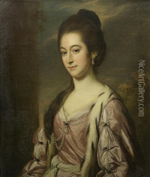 Portrait Of Mrs Henry Cresset Pelham, Half-length, In A Pink Dress Oil Painting - Nathaniel Dance Holland (Sir)