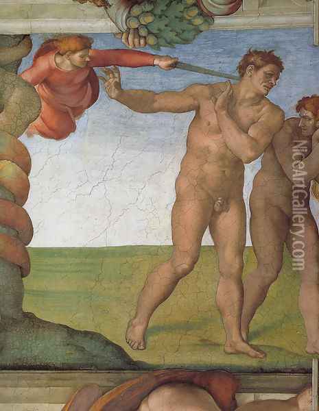 Ceiling of the Sistine Chapel: Genesis, The Fall and Expulsion from Paradise - The Expulsion Oil Painting - Michelangelo Buonarroti