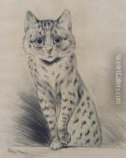 Sad Cat Oil Painting - Louis William Wain
