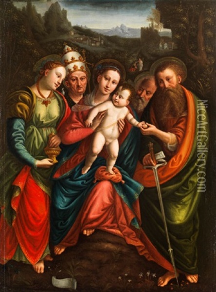 Madonna Mit Dem Kind, Umgeben Von Vier Weiteren Heiligen Oil Painting - Bernardino Luini