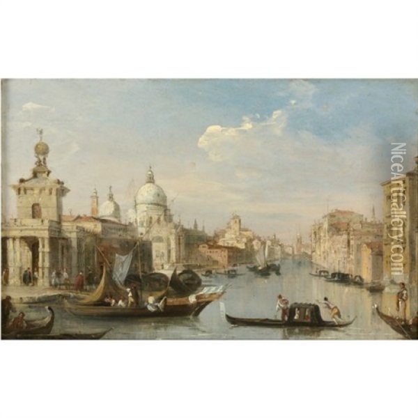The Entrance To The Grand Canal With The Church Of Santa Maria Della Salute, Venice Oil Painting - Edward Pritchett