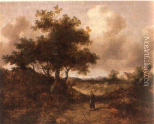 Landscape With Figure On A Path Oil Painting - Richard H. Hilder