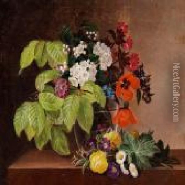 Flower Still Life Oil Painting - I.L. Jensen