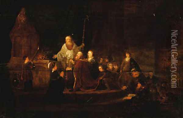 A King making a Sacrifice before an Altar Oil Painting - Jacob Willemsz de Wet the Elder