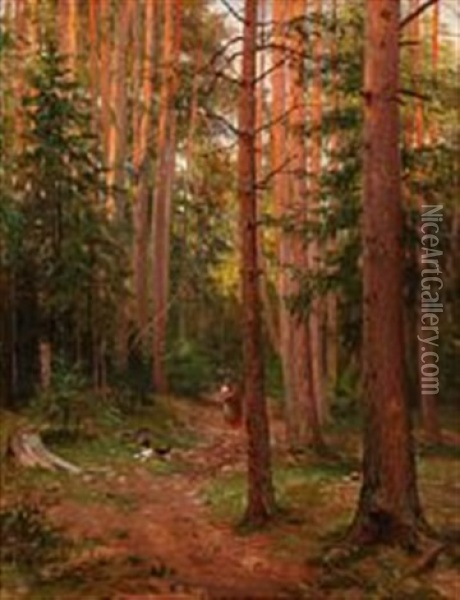 Forest Scene In An Evening Light Oil Painting - Siegwald Johannes Dahl