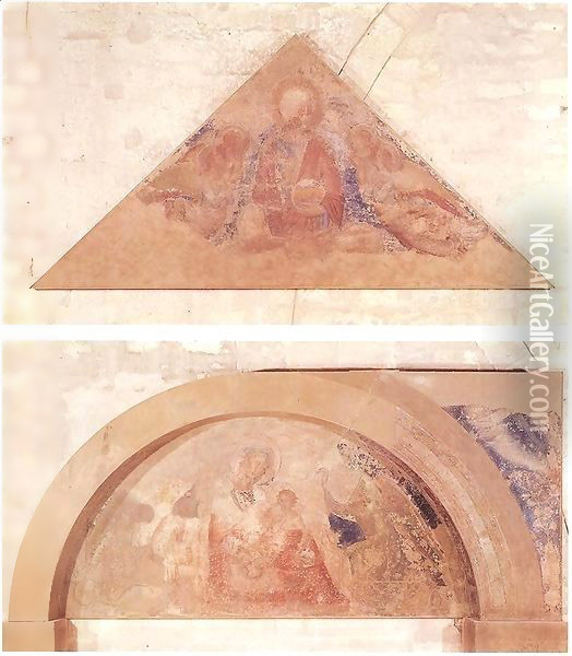 Saviour Blessing (tympanum) and Madonna of Humility (lunette) Oil Painting - Simone Martini