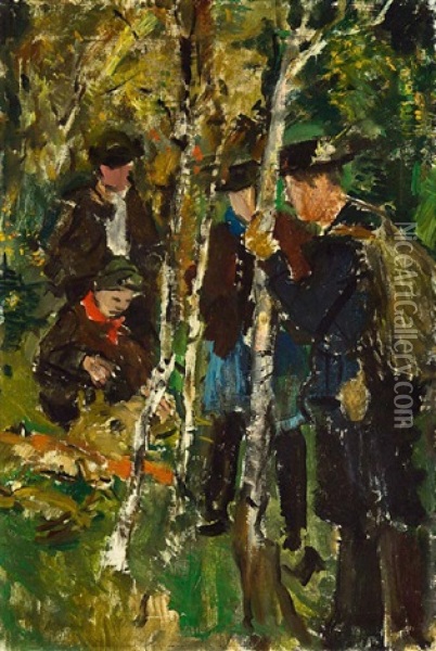 Jager Im Birkenwald Oil Painting - Hermann Groeber