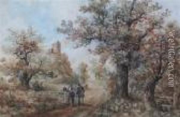 Figures On A Lane Oil Painting - Samuel Bough
