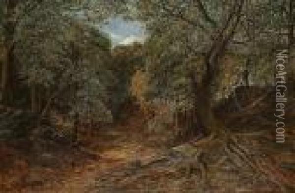 Rabbits In A Wooded Glade Oil Painting - Herbert Moxon Cook