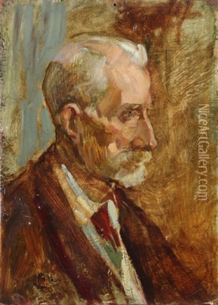 Portrait Of A Man In Profile Oil Painting - Alessandro Milesi