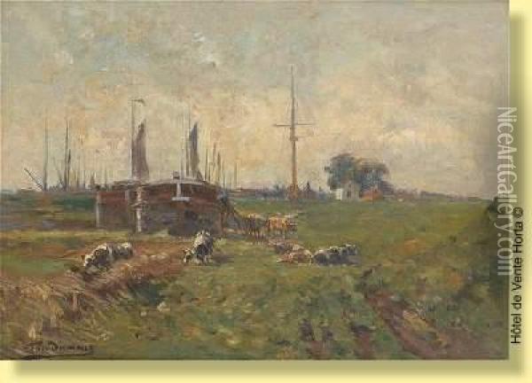 Vaches En Bordure De Canal Oil Painting - Frans Van Damme