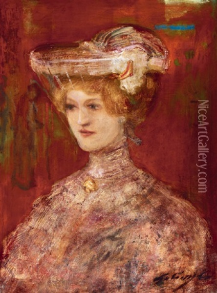 Woman With Veil (woman In A Hat With Veil) Oil Painting - Lajos Gulacsy