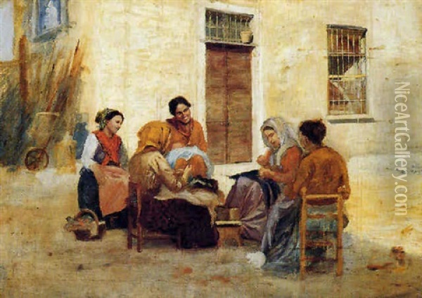 Chiacchiere Sull'aia Oil Painting - Francesco Gioli
