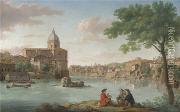 The Church Of San Giovanni Dei Fiorentini, On The Tiber, Rome Oil Painting - Hendrick Frans van Lint