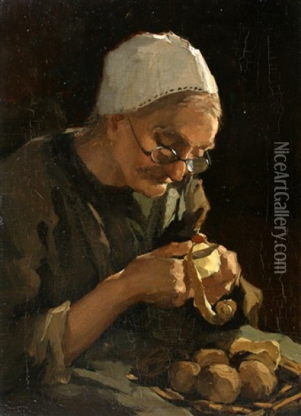 Aardappel Schillen Oil Painting - Martinus Schildt