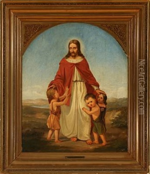 Jesus Christ With Children Oil Painting - Adam August Mueller