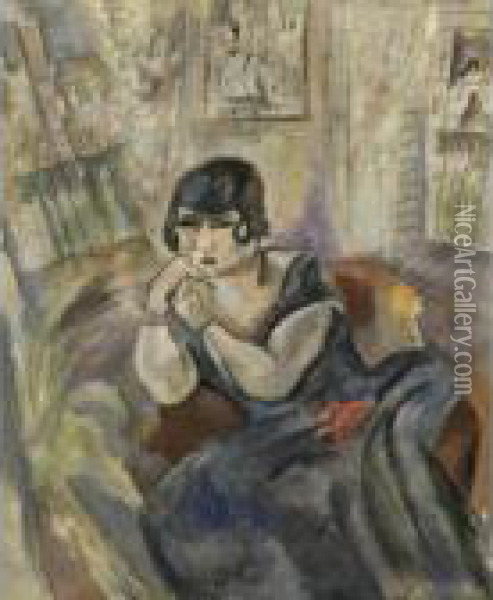 Portrait De Madame Andre Salmon Oil Painting - Jules Pascin