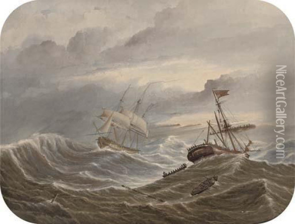 A Royal Naval Frigate Picking Up Survivors From A Ship In Distress Oil Painting - James Miller Huggins