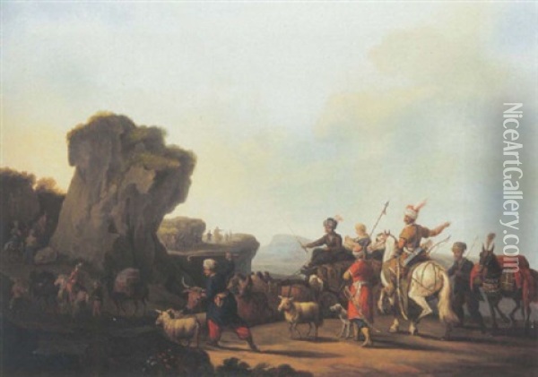 Une Caravane D'orientaux Dans Un Paysage Rocheux Oil Painting - Jean-Baptiste Leprince