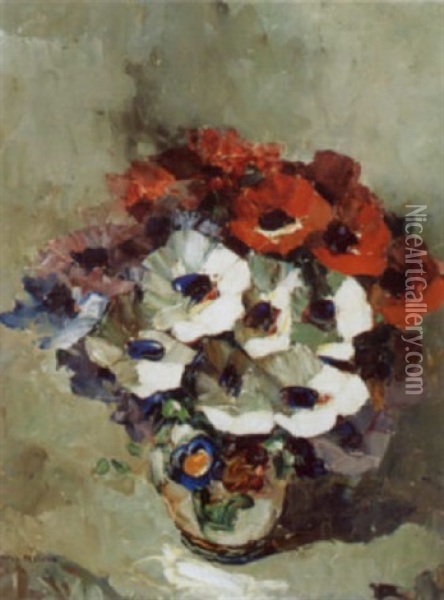 Bouquet Aux Anemones Oil Painting - Louis Pastour