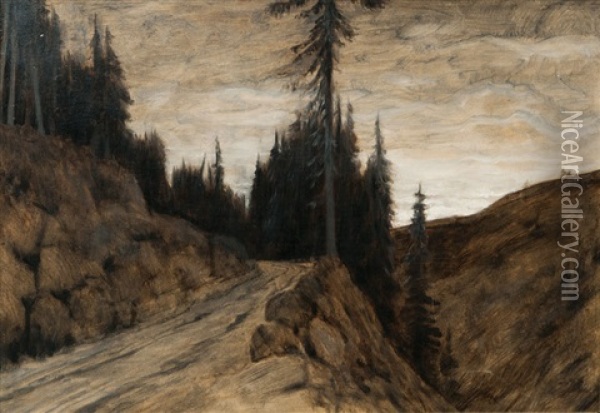 Pines In Dusk Oil Painting - Hans am Ende