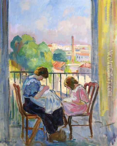 Girl Sewing at the Window Oil Painting - Henri Lebasque