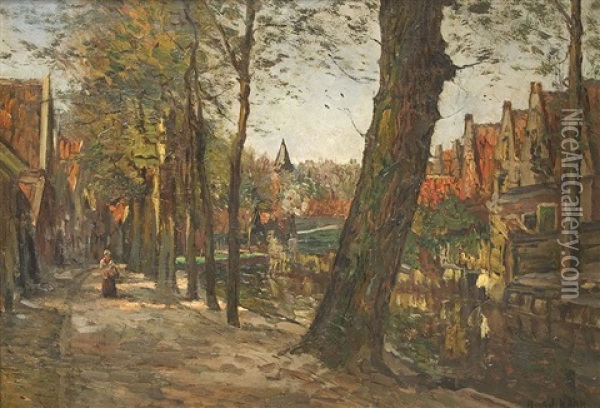 At The Town Canal Oil Painting - Herman Van Der Haar