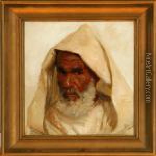 An Arab With A White Headscarf Oil Painting - Peder Vilhelm Ilsted