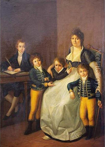 Retrato De D Ursula Lopez Azcutia Y Sus Cuatro Hijos Oil Painting - Augustin Esteve