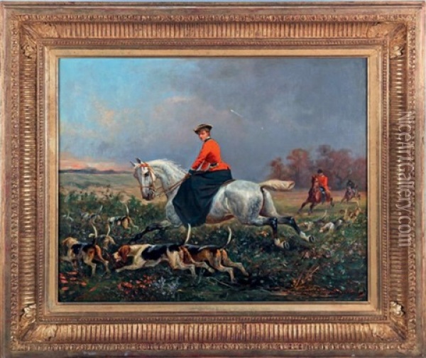 Amazone Et La Meute Oil Painting - Adhemar Louis de (Vicomte) Clermont-Gallerande