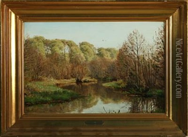 Spring Forest With River Oil Painting - Anton (Claus) Kolle