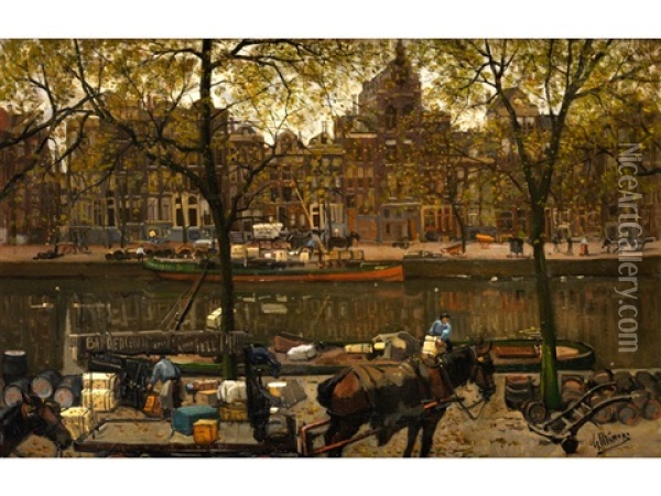 Blick Auf Die Prinsengracht Zwischen Amstel Und Utrechtsestraat, Amsterdam Oil Painting - Gerrit Willem Knap