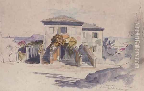 A summer retreat in Sicily Oil Painting - Edward Lear
