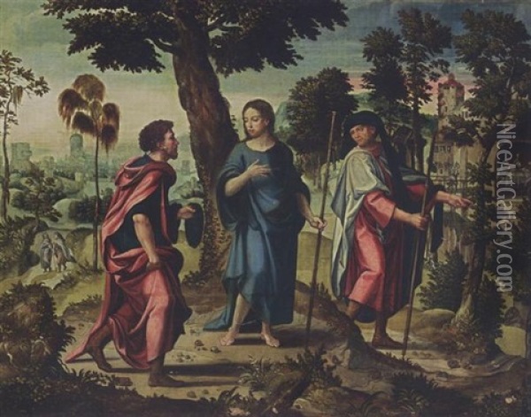 Christ And His Disciples On Their Way To Emmaus Oil Painting - Pieter Coecke van Aelst the Elder