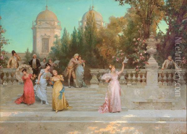 ''departure Of The Guests'' Oil Painting - Francesco Beda