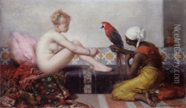 In The Harem Oil Painting - Charles Edouard de Beaumont