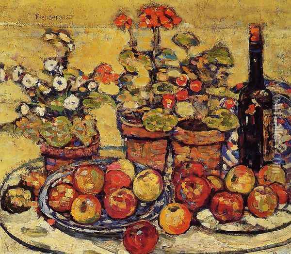 Still Life Fruit And Flowers Oil Painting - Maurice Brazil Prendergast