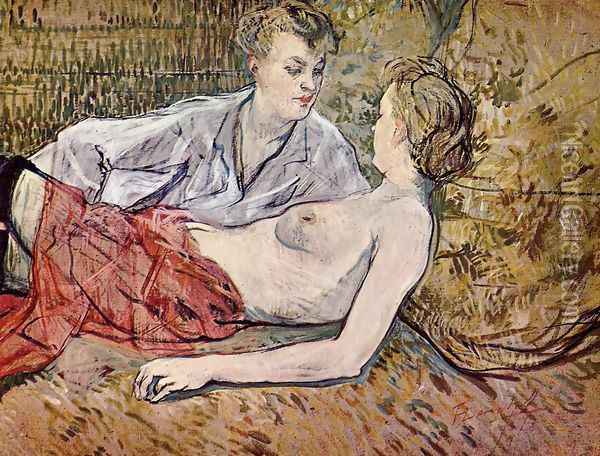 The Two Girlfriends Oil Painting - Henri De Toulouse-Lautrec