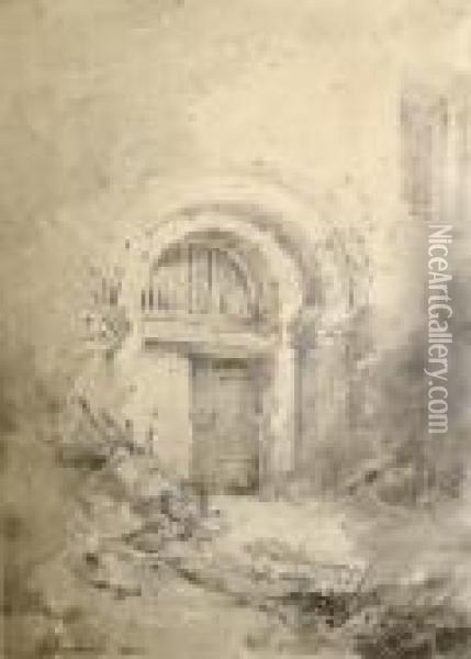 Valle Crucis Abbey, Denbighshire - A Doorway Oil Painting - John Sell Cotman