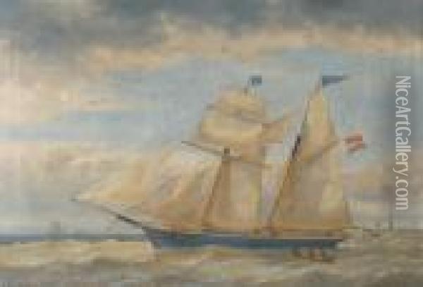The Two Master 'adeline' Sailing Past Antwerp Oil Painting - Egidius Linnig