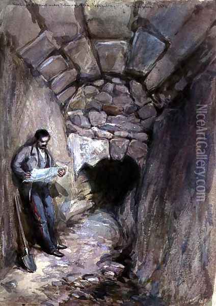 Rock Cut Conduit Under Robinsons Arch, Jerusalem, 1871 Oil Painting - William Simpson