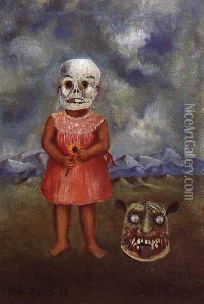 Girl With Death Mask 1 1938 Oil Painting - Frida Kahlo