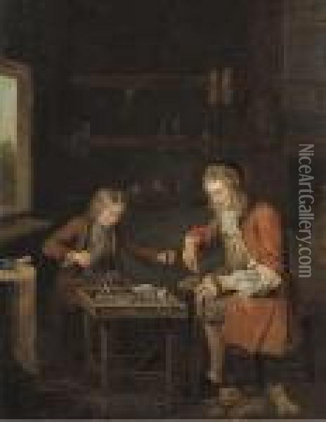 A Shoemaker And His Apprentice Oil Painting - Pieter Angillis