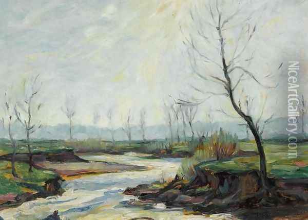 River in a Winter Landscape (Fluss im Winter) Oil Painting - Max Slevogt