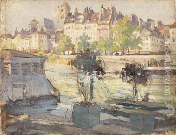 Paris, Bord De Seine Oil Painting - Jules Eugene Pages