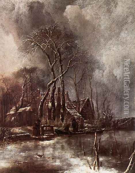 Winter Landscape 1650s Oil Painting - Jan Van De Capelle