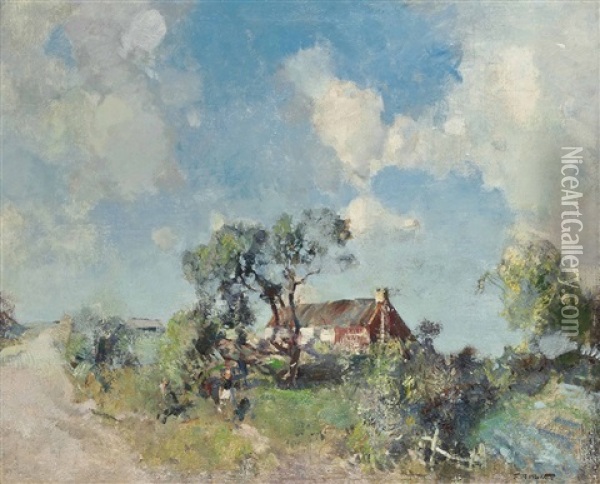 Children Near A Cottage Oil Painting - Edward Arthur Walton