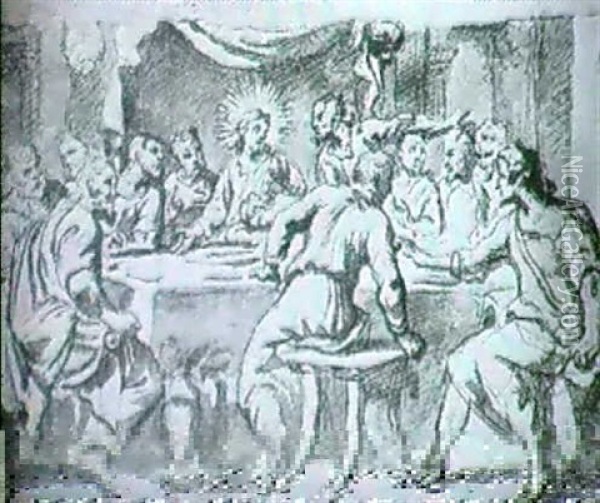Recto: The Last Supper Verso: A Perspectival Sketch Oil Painting - Belisario Corenzio