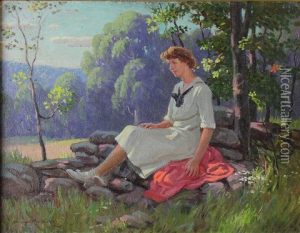 Seated Woman In Landscape Oil Painting - Norwood Hodge Macgilvary